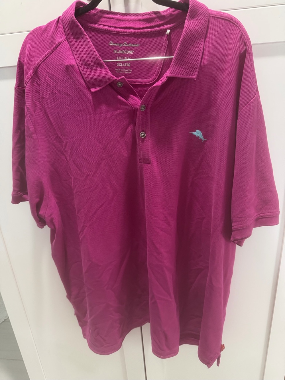 Tommy Bahama Men's Bright Magenta Polo with Embroidered Marlin 4XL